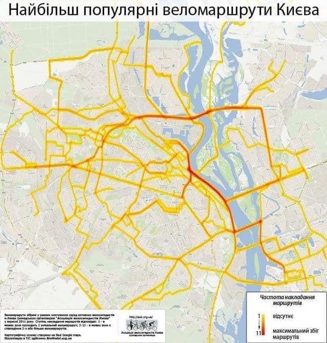 Карта велосипедных дорожек Киева