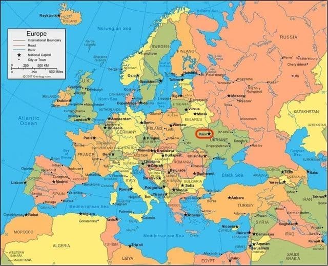 Расположение Киева на карте мира