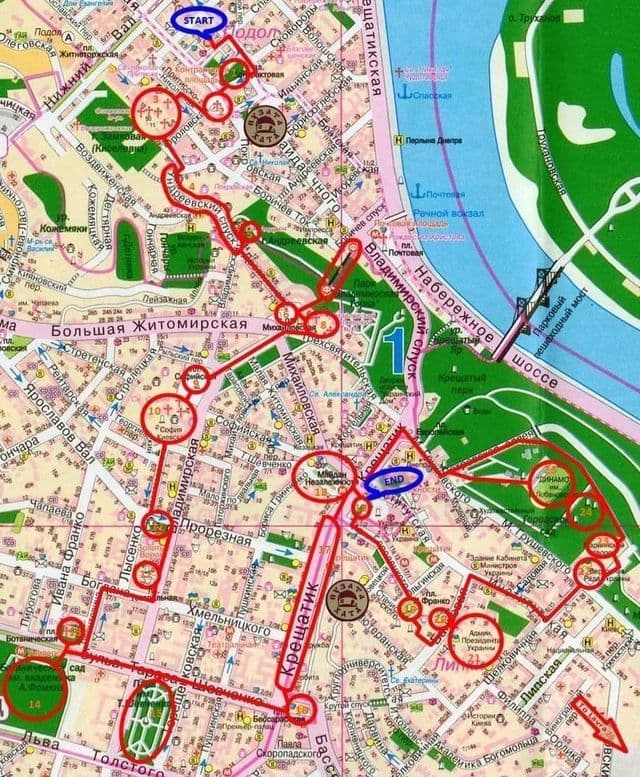 Карта пешеходных экскурсий по Киеву